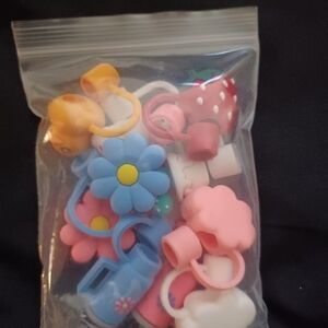 NEW 10 PIECE STRAW TOPPERS/BRIGHT & COLORFUL.